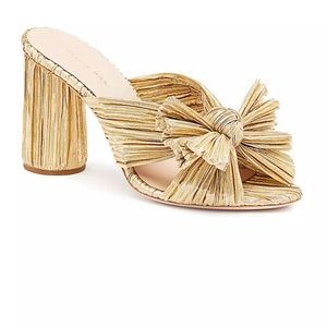 Loeffler Randall Metallic Gold Penny Knotted Metallic Mules size 6.5